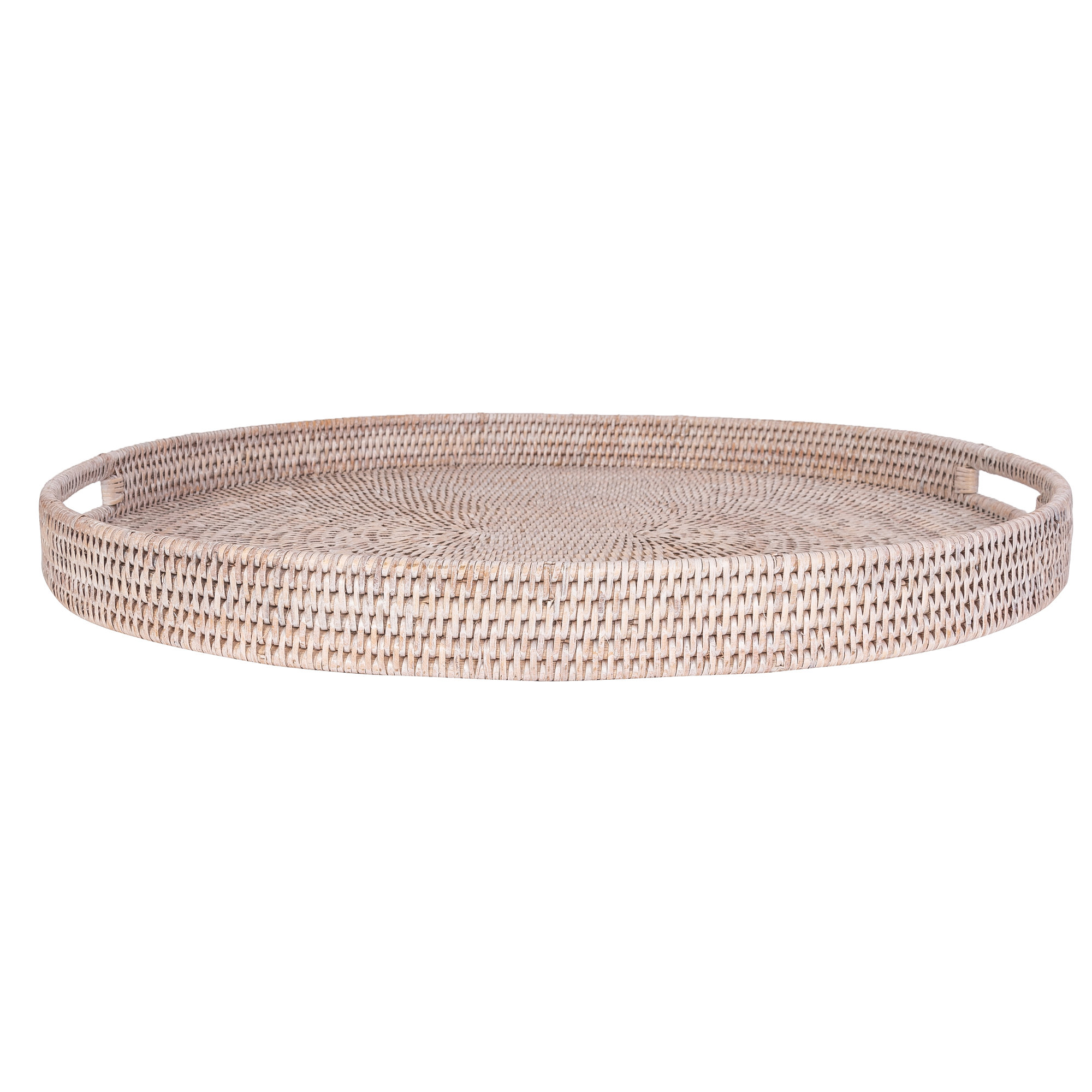 Artifacts Rattan Oval Ottoman Tray With Cutout Handles, 23"W x 20"D x 2"H, White Wash