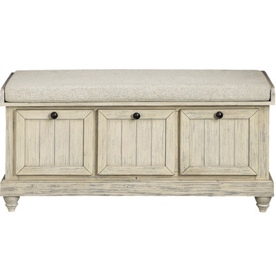 Flip-top Seat Storage Bench With Beige Cushion And Solid Wood Frame Fabric Interior Compartment