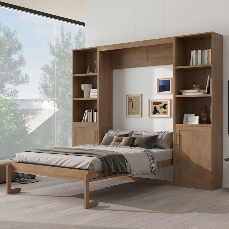 Grand lit escamotable avec rangement, Brun
