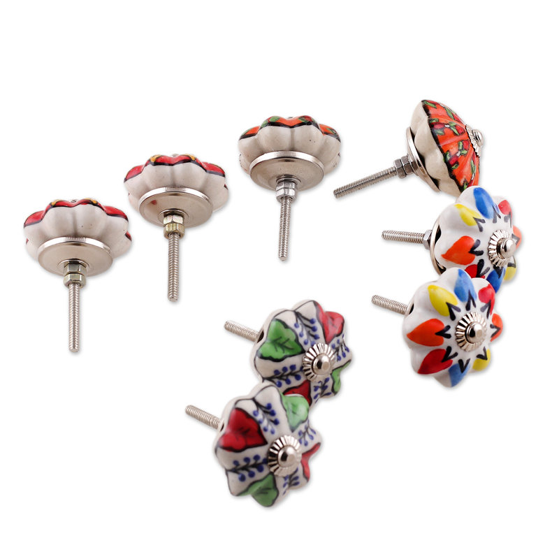 Novica Handmade Vibrant Utopia Ceramic Knobs 