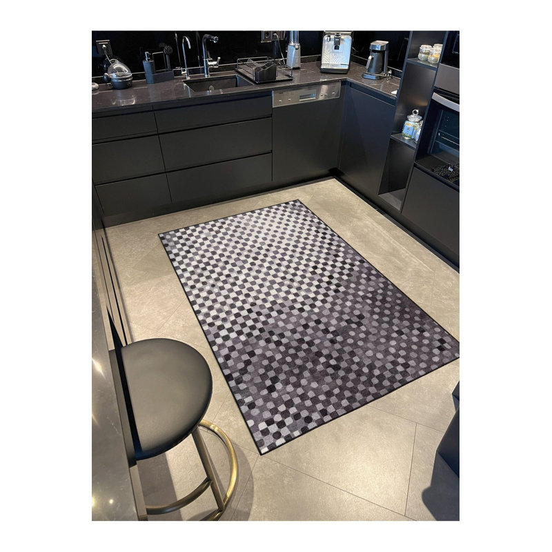 Tapis décoratif moderne à motif abstrait noir, Sous-tapis carré 3 pi 3 po inclus
