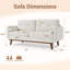 Causeuse 65 po Mid Century Modern capitonnée, garniture et pieds en bois, lin blanc