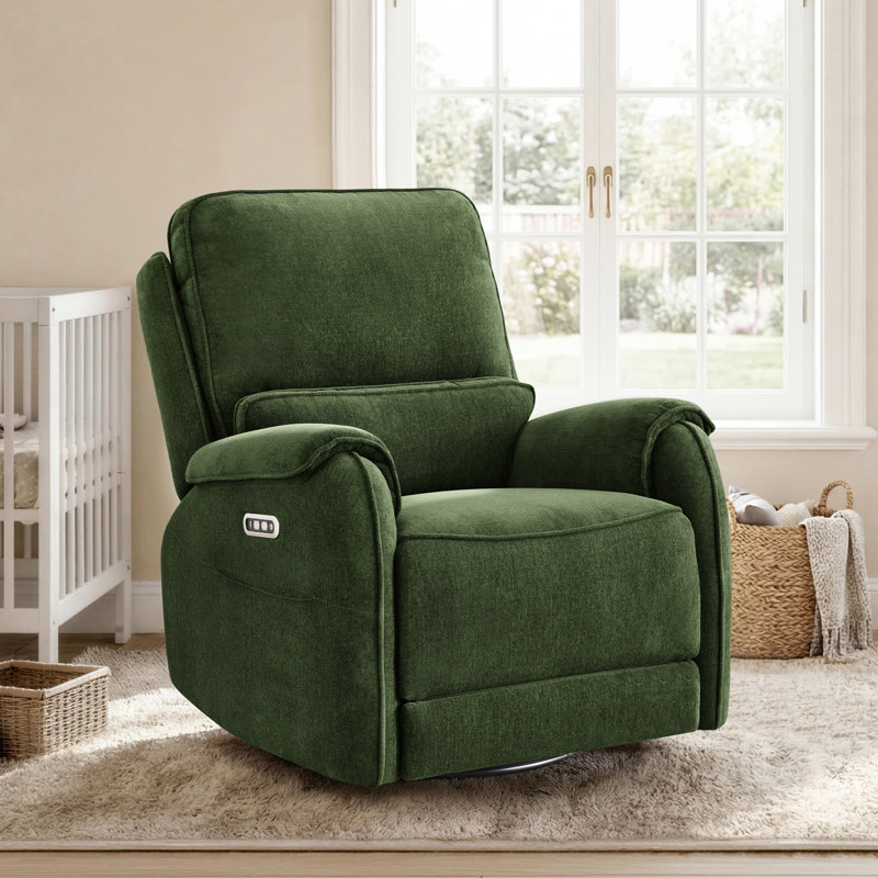 270° Swivel Glider Velvet Power Recliner With Ambient Light And USB Charging, Green