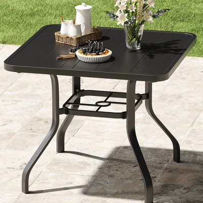 Table de patio 35 po x 35 po avec trou pour parasol 1,57 po, meubles en métal pour la cour, le jardin et la piscine, finition lisse pour les repas