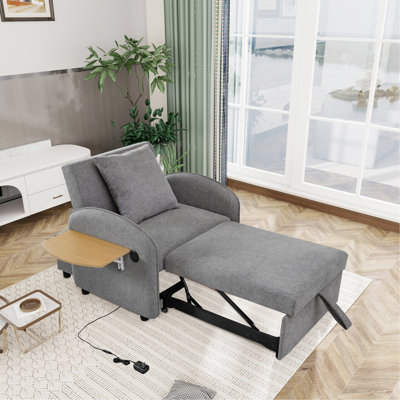 Fauteuil-lit convertible simple, canapé-lit coulissant 3 en 1 avec carte d'ordinateur et ports USB. Il peut être utilisé à la fois pour le travail et pour la détente dans divers cas de figure (gris)