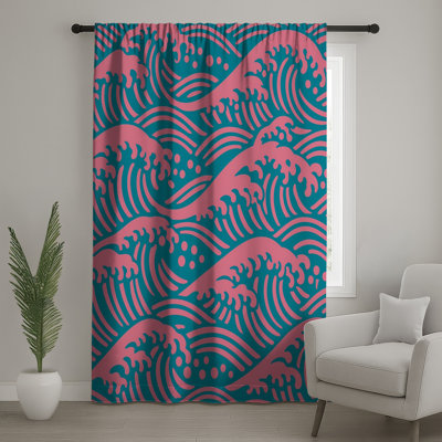 Pink Ocean Waves Window Curtains, Waves Sheer & Blockout Curtains - 1 Panel