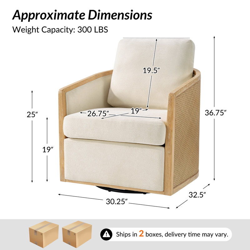 Espoir 30.25'' W Modern Farmhouse Rattan Swivel Chair with Fully Assembled, Beige