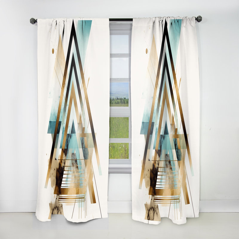 Habiba - Green Triangle Boho I - Abstract Curtain - Velvet Room Darkening - 1 panel, 52" W x 108" L