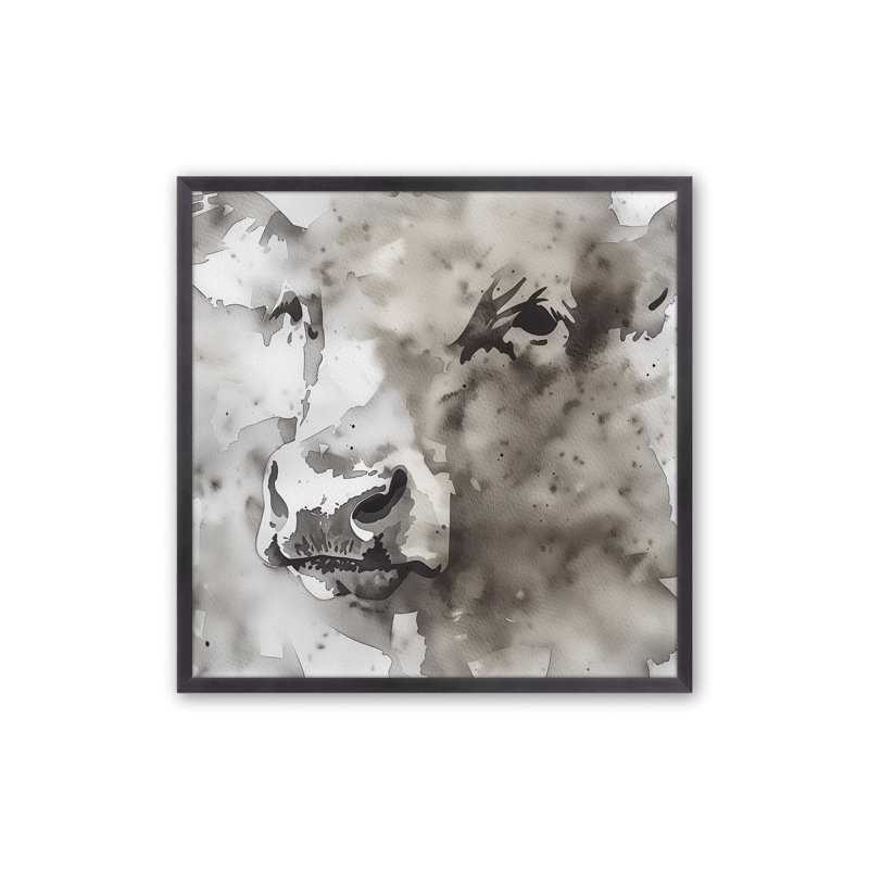 Vache abstraite monochrome II, Cadre en zinc patiné, H 17,75 po x l 17,75 po