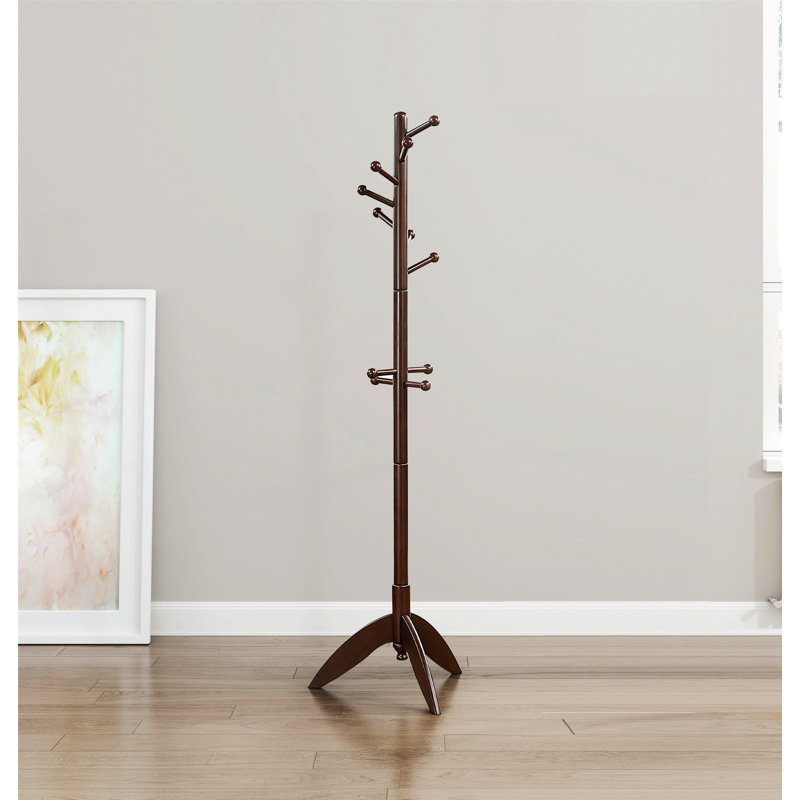 Wood Coat Rack, Coat Hanger Stand with 11 Hooks for Entryway, Home, Dark Brown