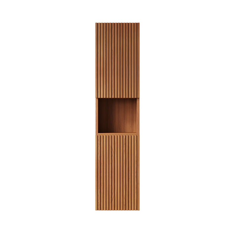 MITCH 59" Tall Bathroom Wall Mounted Cabinet, Brown Oak