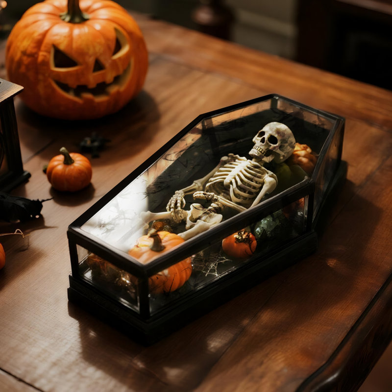 Ornement en forme de cercueil d'Halloween en verre - vitrine effrayante pour petits bibelots, bonbons et gothique - décoration à thème