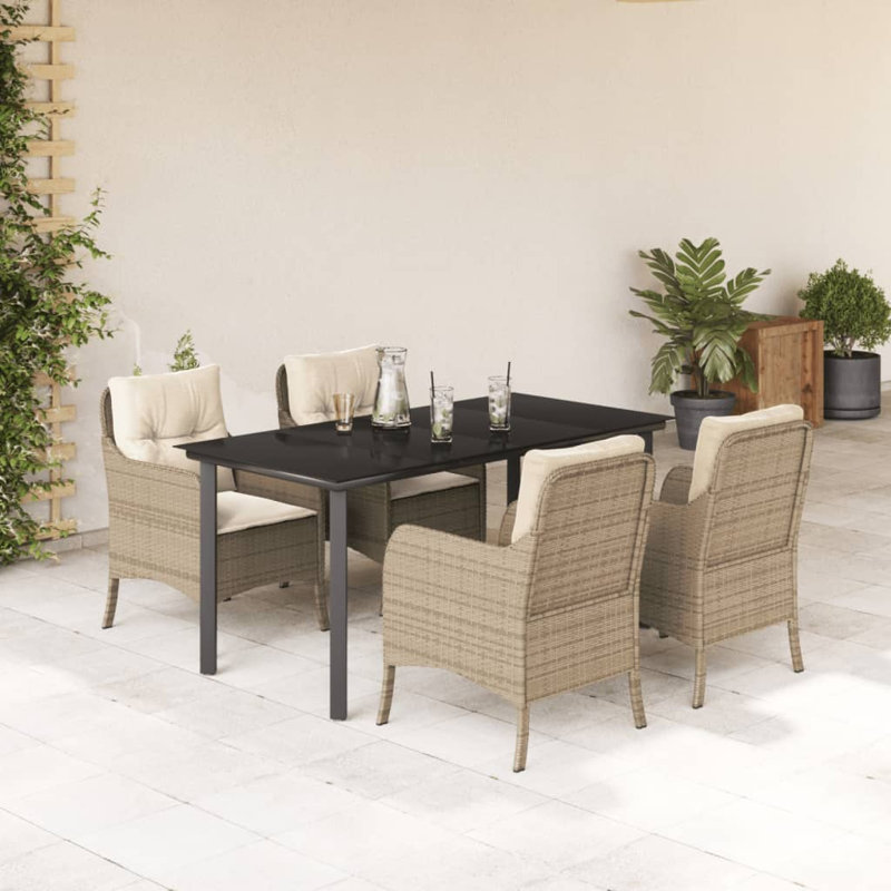 Ensemble de salle à manger de patio Dakota Fields avec coussins en rotin de poly, 4, Crème/beige