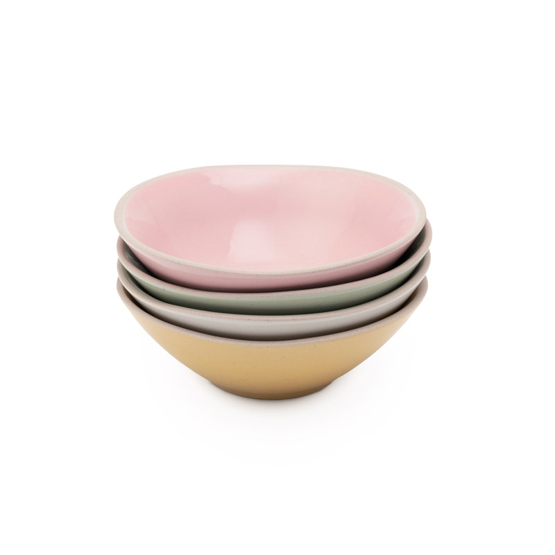 Jamie Oliver Big Love Little Bowls, Set of 4 Pink, White, Green and Yellow Stoneware Tapas Bowls, 13.5cm