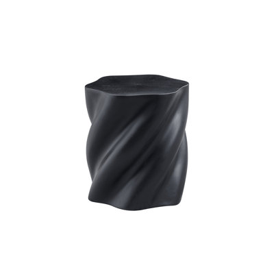 19.69'' Round Side Table Fully Assembled, Unique Petal Shape Root Texture Fluted Drum Table, Modern Black Fiberglass No Assembly Required for Living Room Apartment Office