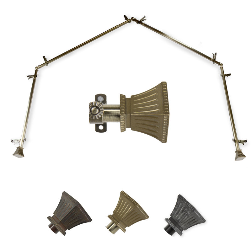 Tringle à rideaux simple ajustable pour fenêtre de 0,81 po Reanna (4 côtés), Laiton antique, 18 po à 28 po (chaque côté)