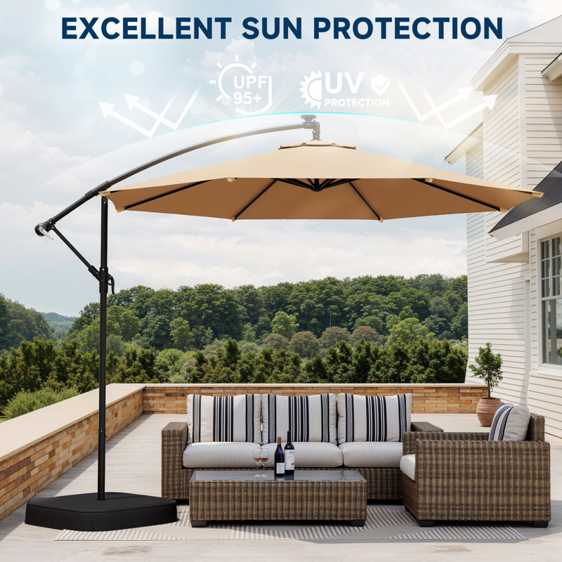  10ft Offset Cantilever Umbrella With Base, Outdoor Patio Umbrella Infinite Tilt & Uv Protection, Heavy Duty Double Top Canopy For Garden, Lawn & Pool
