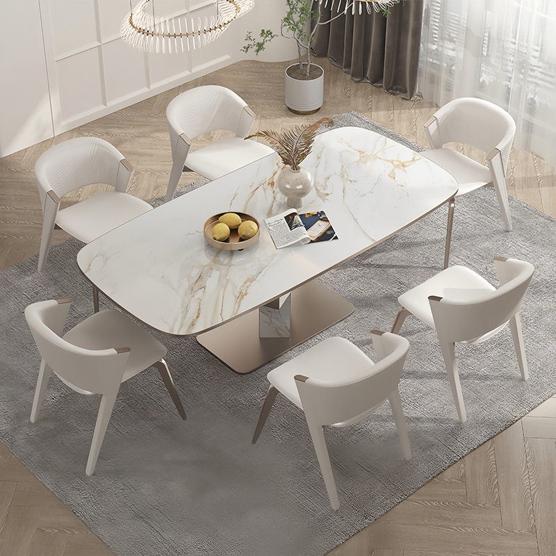 Simple Rectangular Rock Slab Dining Table Sets, 29.5"H x 63"L x 35.4"W