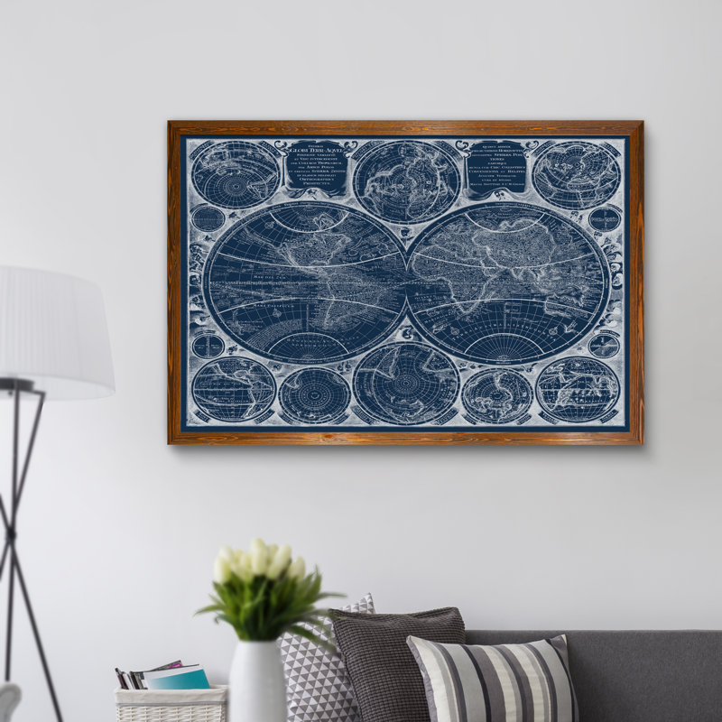 «World Globes Blueprint» par Paul Cezanne - reproduction d'art encadrée, H 22 po x l 30 po x P 1 po, Cadre en toile d’érable