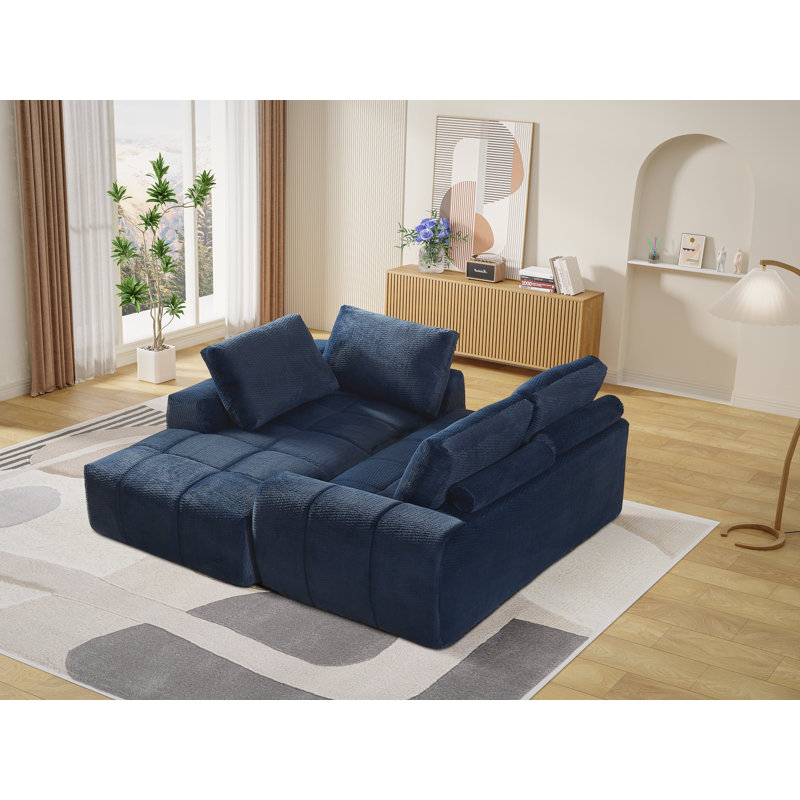 Canapé modulaire 111 po Cloud, Orienté à gauche (vu de face), Fausse fourrure bleue