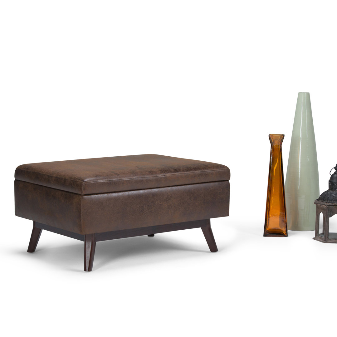 Owen 34"W Upholstered Vegan Leather Mid-Century Modern Rectangular Lift-Top Ottoman with Tapered Legs Simpli Home Body