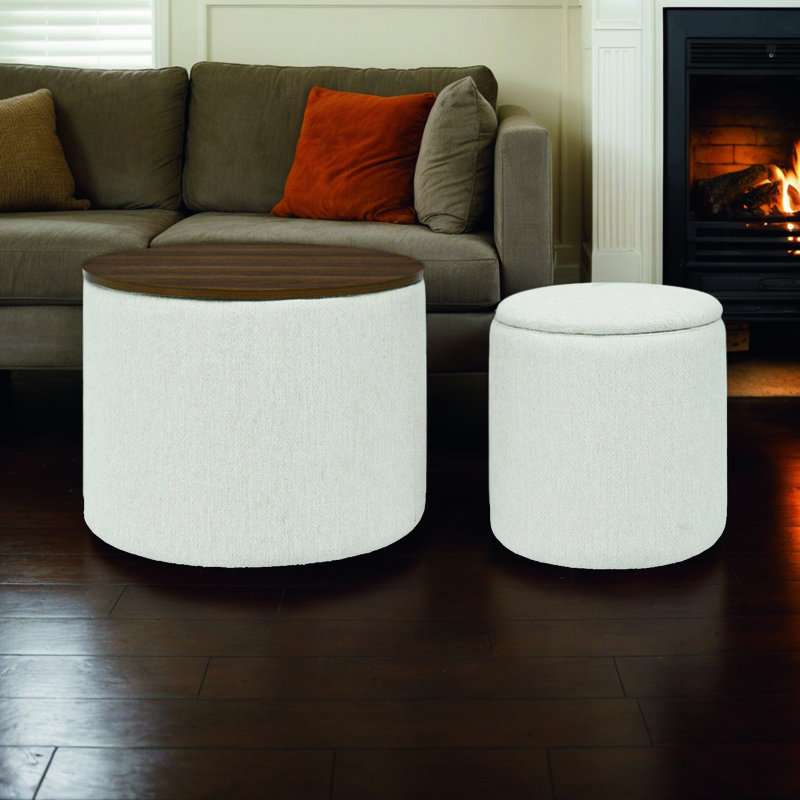 Repose-pieds 2-en-1 en chenille avec tabouret de rangement dissimulé, panneau durable, table basse multifonctionnelle