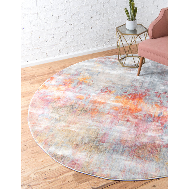 Tapis abstrait gris / orange Frodsham, Rond 8 pi