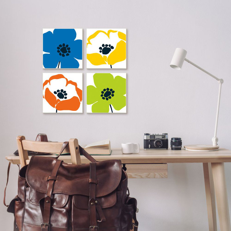 «Vibrant Modern Floral Collage Multi-Color Pop» par Wild Apple Portfolio - ensemble de 4 impressions, Toile tendue