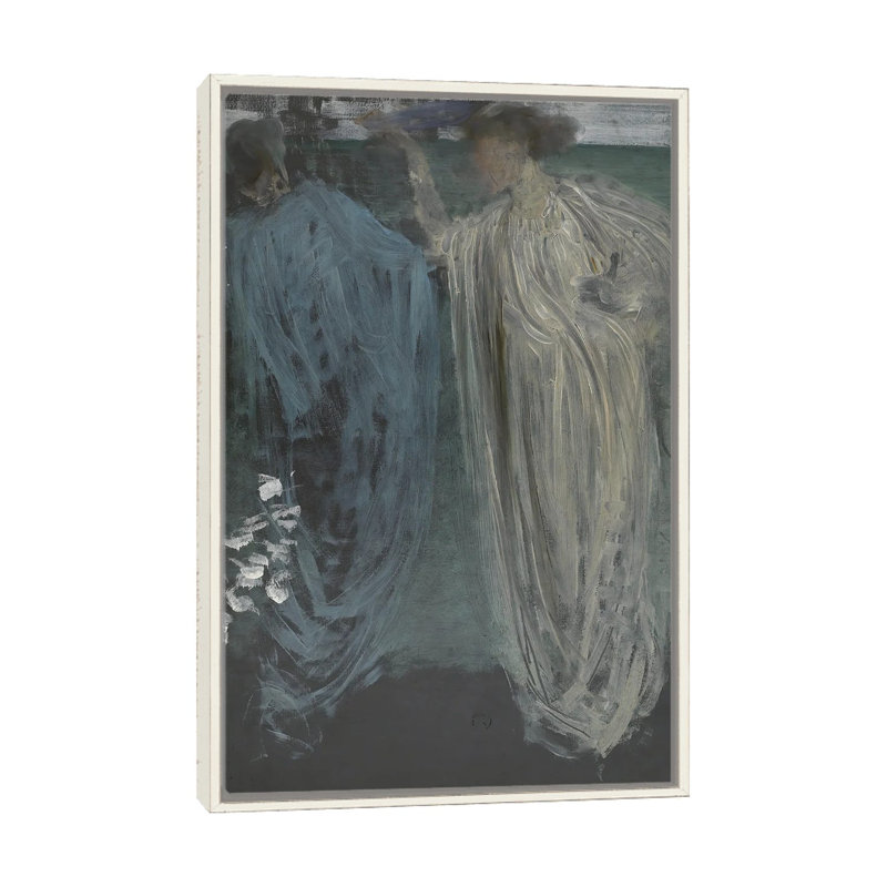 Symphonie en vert et violet - reproduction d'art murale - toile encadrée, 26 po x 18 po, Toile avec cadre, Blanc patiné