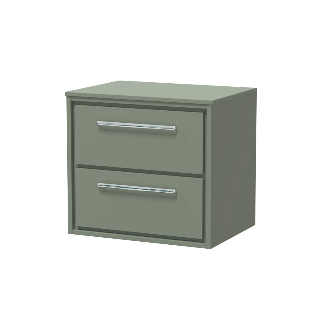 Hudson Reed Lille 600mm Fern Green 2 Drawer Wall Hung Vanity Unit With Co-ordinating Worktop
