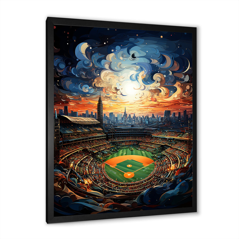 «Stadium In Spotlight At Night III - Cityscapes», reproduction sur toile, H 32 po x l 24 po x P 1 po, Cadre photo noir