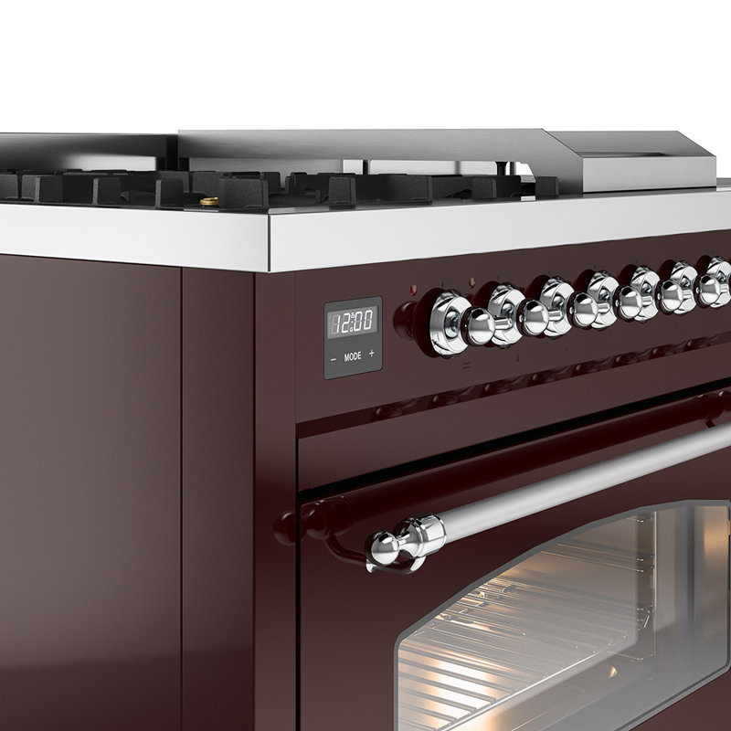 ILVE Nostalgie II 48 Dual Fuel Range, Burgundy/Chrome, Natural Gas