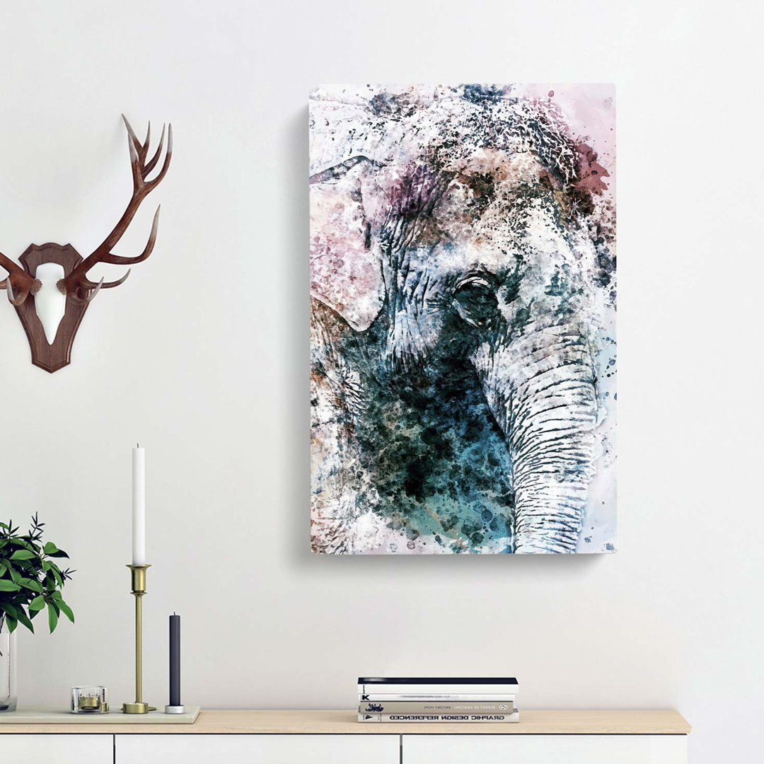 Graceful Elephant Portrait in Abstract - Wrapped Canvas