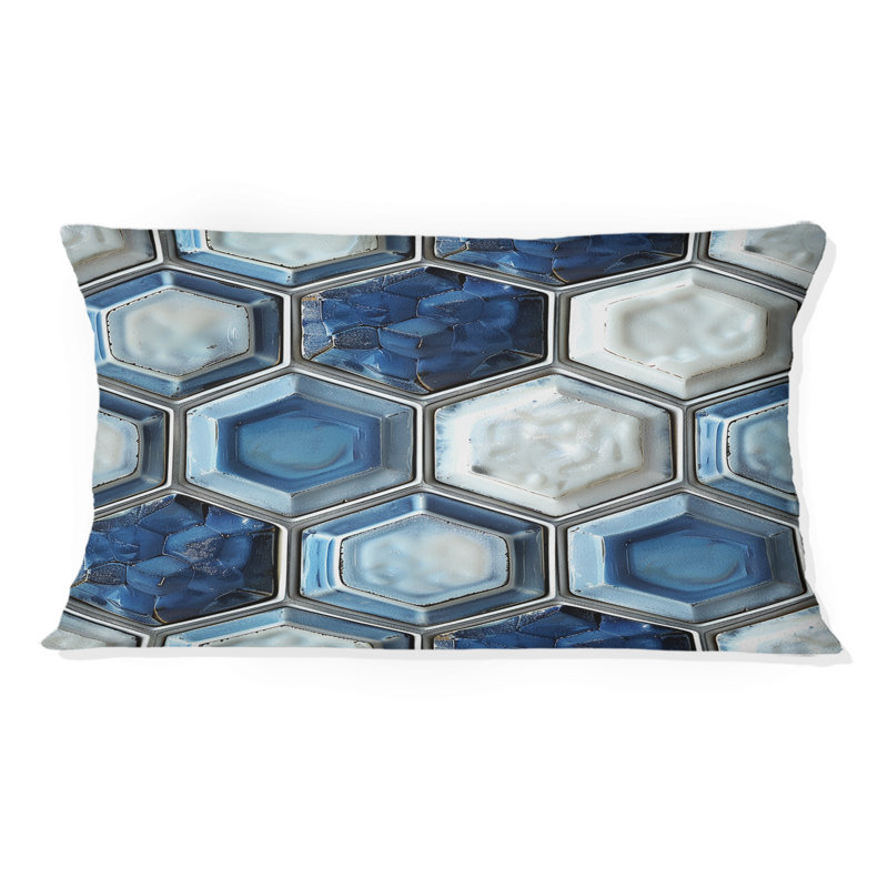 Imprimé hexagonal bleu et blanc - coussin lombaire moderne