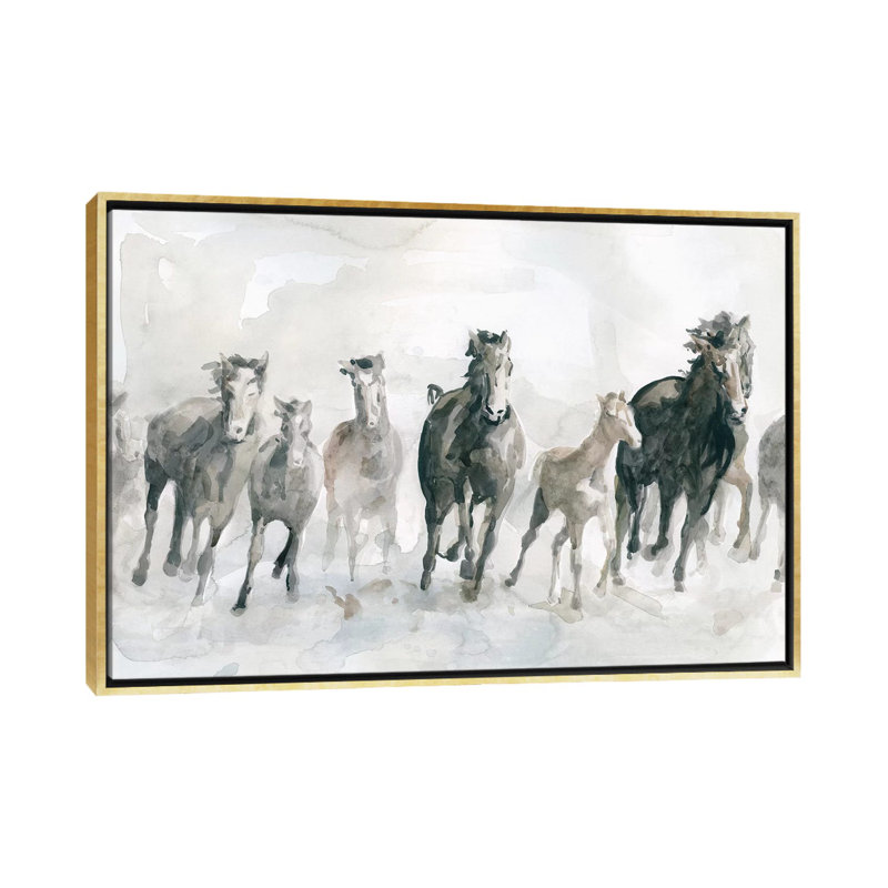 «Run Wild» par Carol Robinson - reproduction, H 32 po x l 48 po x 1,5 po, Toile encadrée d'or, Pas de tapis