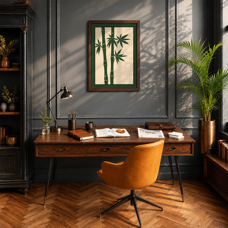 Bamboo Study Japandi - Framed Print, A2 - 59.4 x 42.0 cm, Walnut