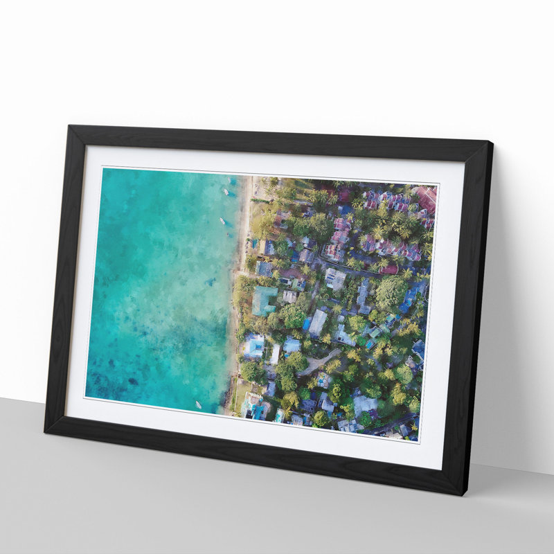 View Above Mauritius - Picture Frame Painting, 48cm H x 65cm W x 2cm D, Black Framed