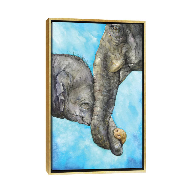 Éléphants - Pure Family, art sur toile, H 60 po x l 40po x P 1,5 po, Toile encadrée d'or