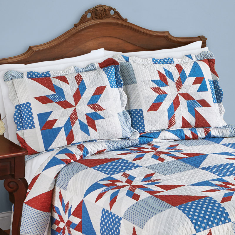 Americana Patchwork Red and Blue Polyester Standard Pillow Sham
