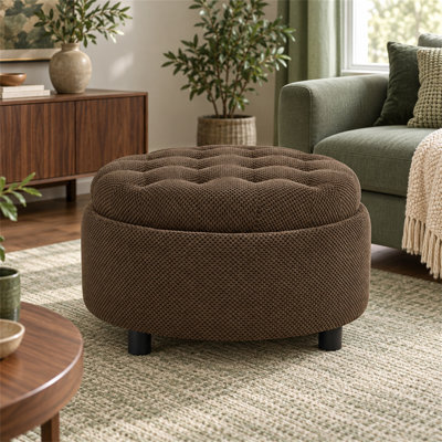 Round Storage Ottoman with Tray Lid, 63.5 x 38cm