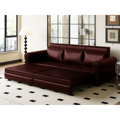 Burgundy Faux Leather 31 Pull Out With Nailhead Trim And Rolled Arm, Convertible Bed Build