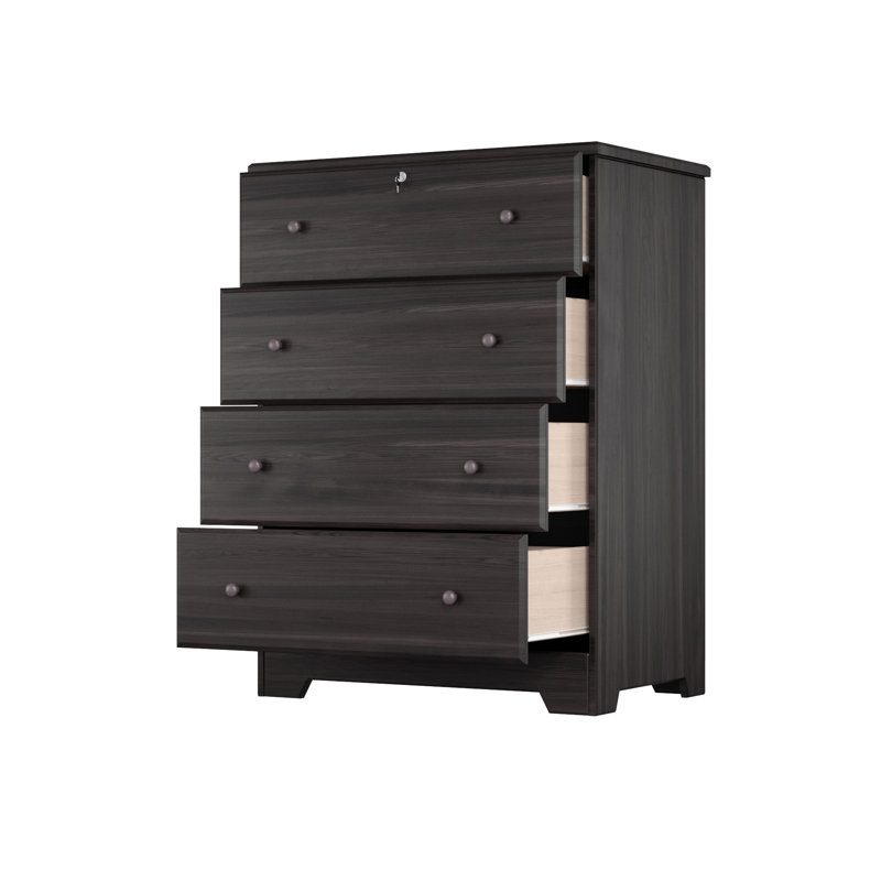 Commode 4 tiroirs en bois massif Raiqa, Tabac