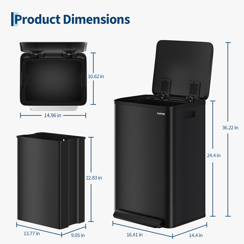 13 Gallon Trash Can, with Removable Inner, Black
