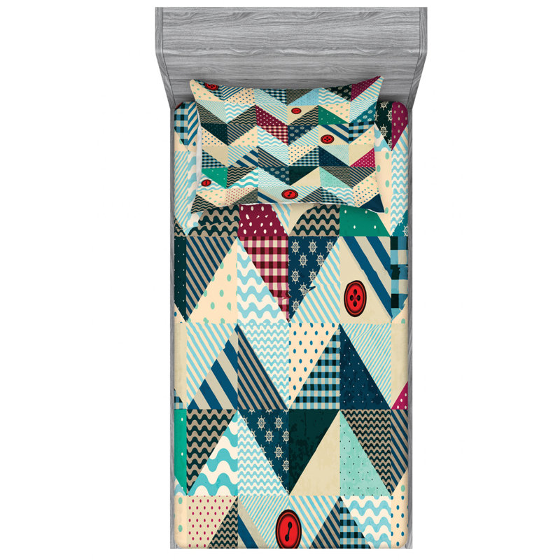 Microfiber Patchwork Sheet Set, Twin Sheet Set with Fitted Sheet