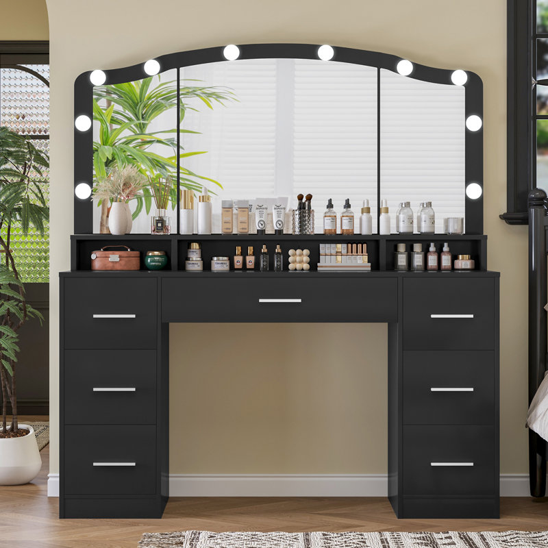 Beaconfield Vanity Set with Led Lights and Mirror, Black