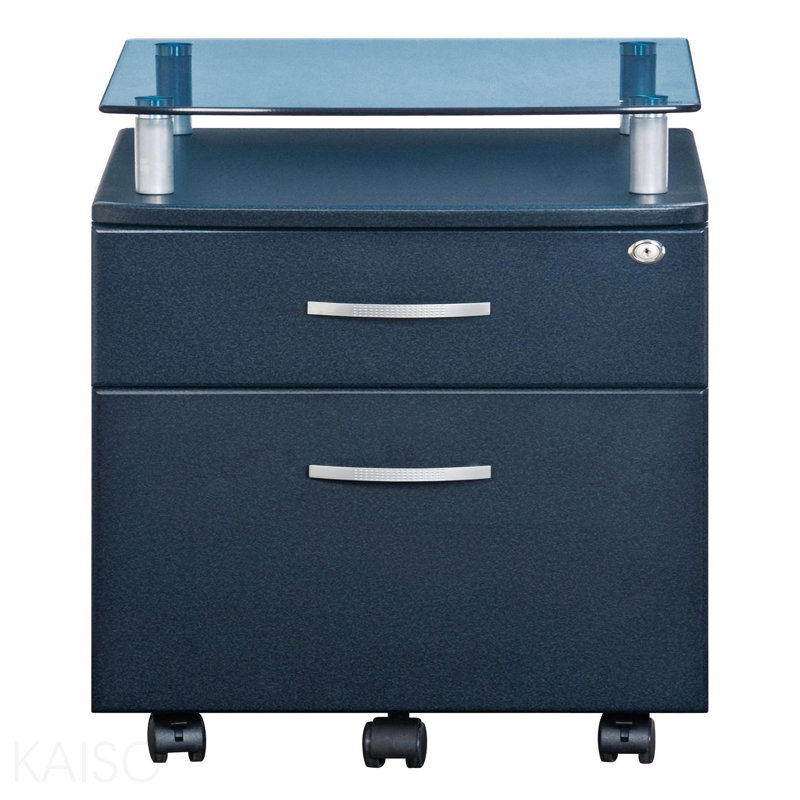 Graphite Rolling File Cabinet With Glass Top For Home Office Use, Dark Gray