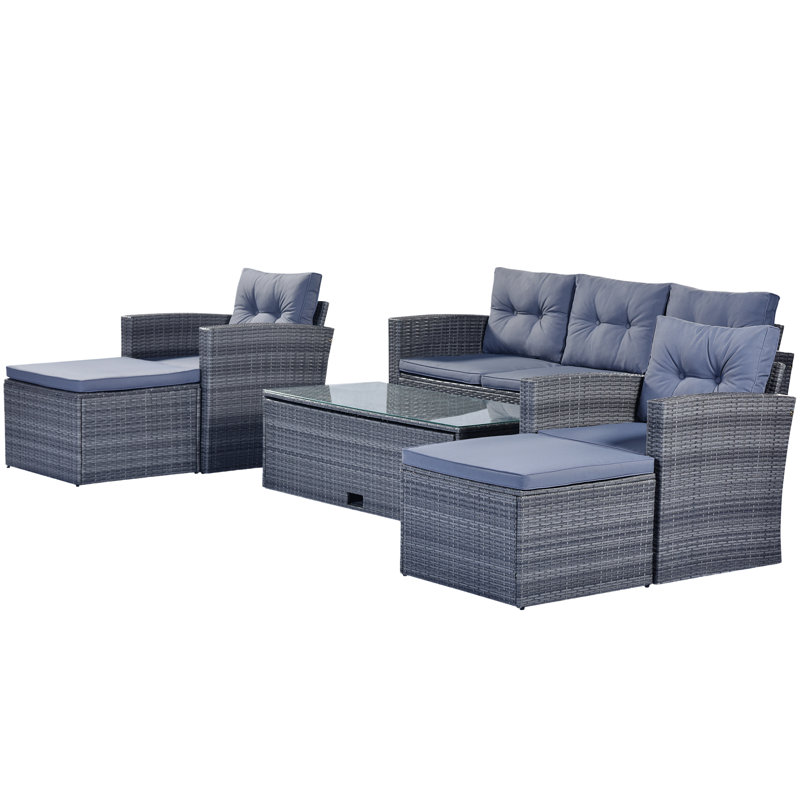 Ensemble de conversation d'extérieur pour 5 personnes avec coussins Siniard, Gris clair, Gris foncé