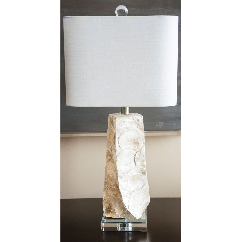 Lampe de table coquille de Capiz, cristal et résine Del Crème, 27 po Del Mar