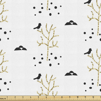 Chineta Scandinavian Style Ornament Bare Trees and Birds Multi-Purpose Fabric