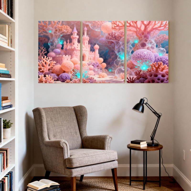«Nautical & Beach Fantasy Castle», ensemble de 3 impressions sur toile, H 24 po x l 48 po